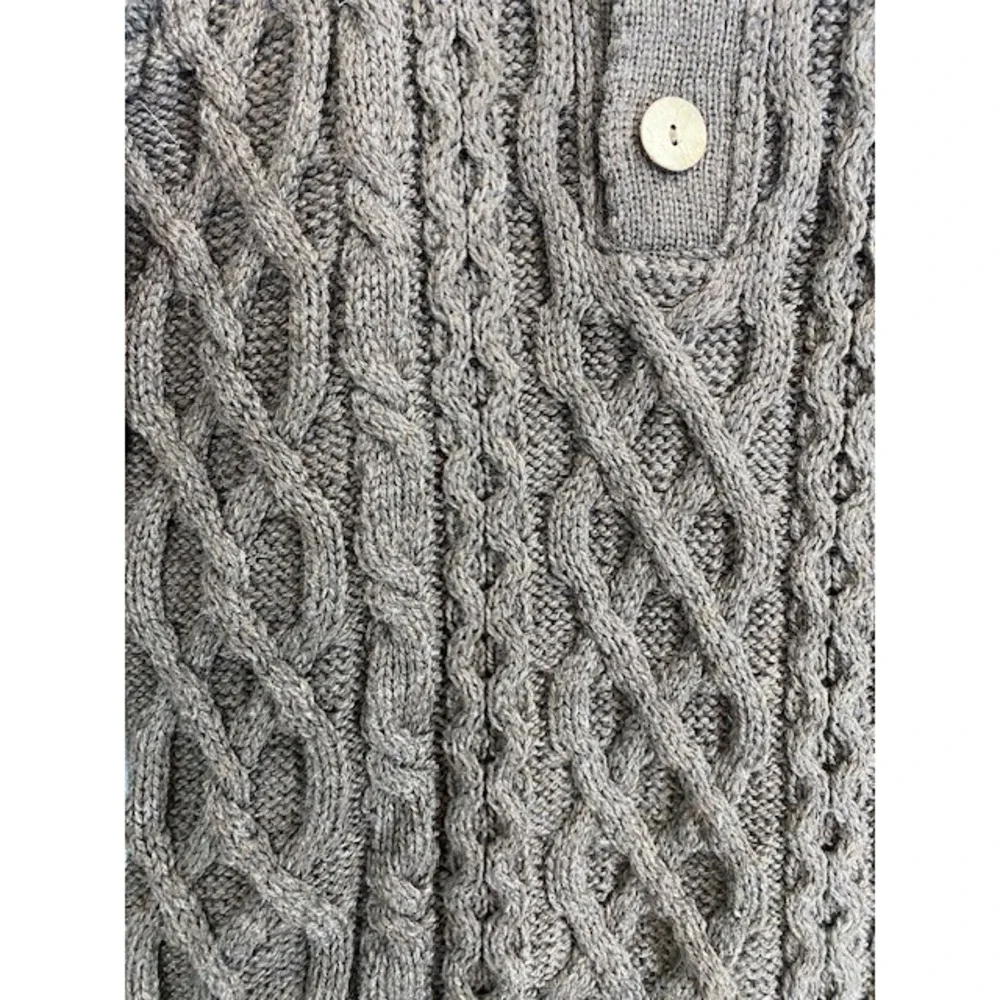 Peregrine‎ Mens M Wool Cable Knit Fisherman Sweater Brown Button Neck England